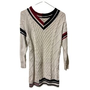 Free Assembly Womens Varsity Cable Knit Sweater Dress White Navy Red V-Neck M 8